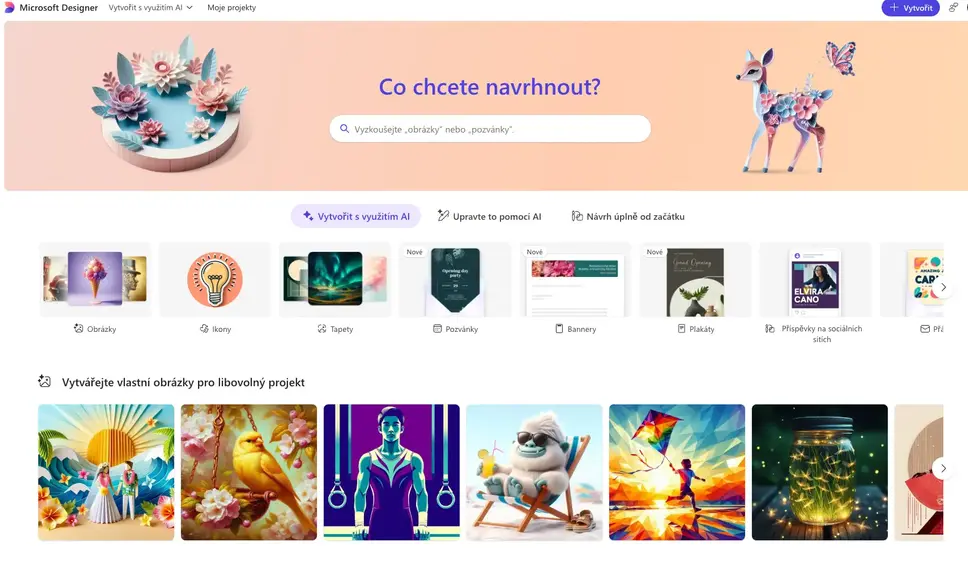 Hlavní obrazovka designeru